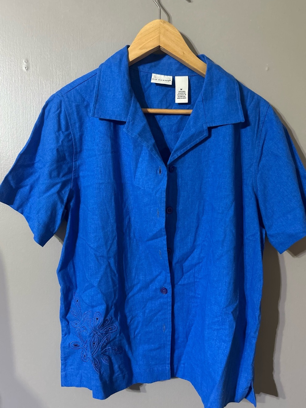 Kim Rogers Blue Short-Sleeve Button-Up Blouse Size Women’s Medium